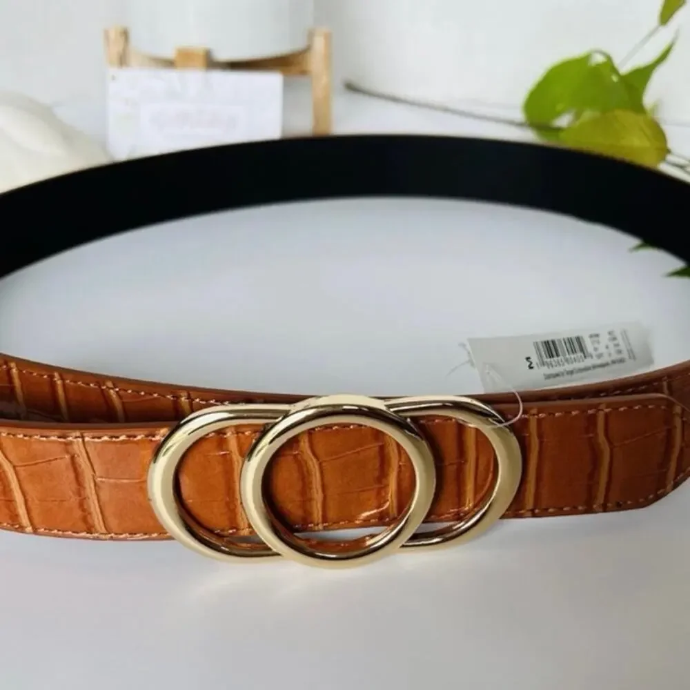 NWT A New Day Fashion Belt Faux Crocodile Pattern Gold Tone Buckle Sz medium